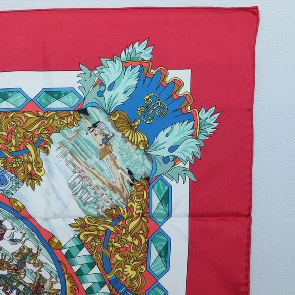 HERMES Carre 90 Scarf ""LENTENTE CORDIALE"" Silk Red White Auth - Picture 4 of 16
